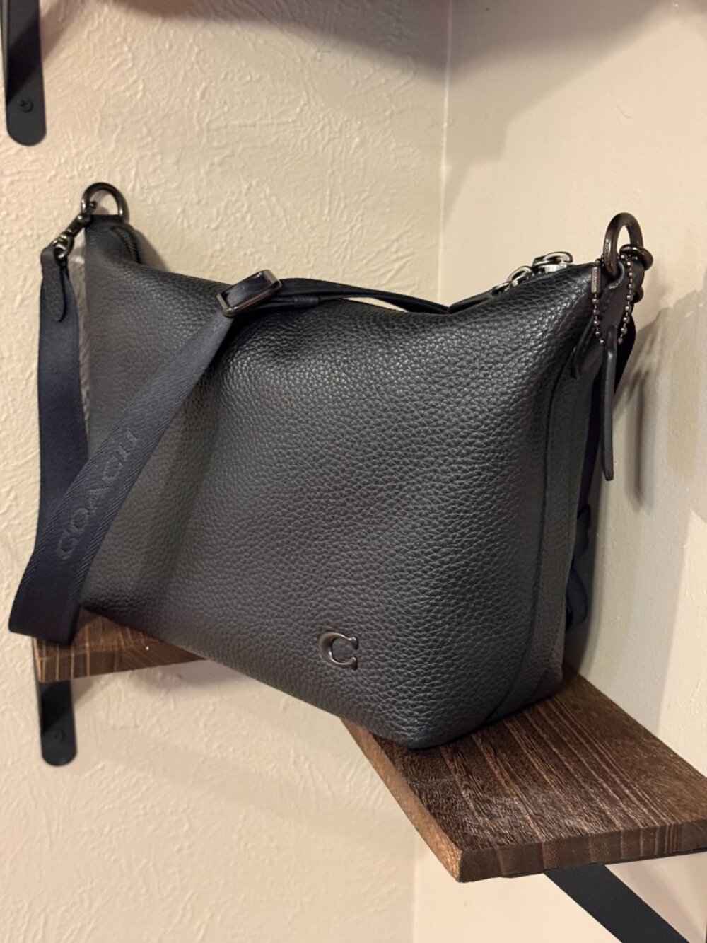 Coach Top Zip Messenger Bag - CBF03 in Black Pebbled Leather w/ Adjustable Strap - Picture 3 of 13